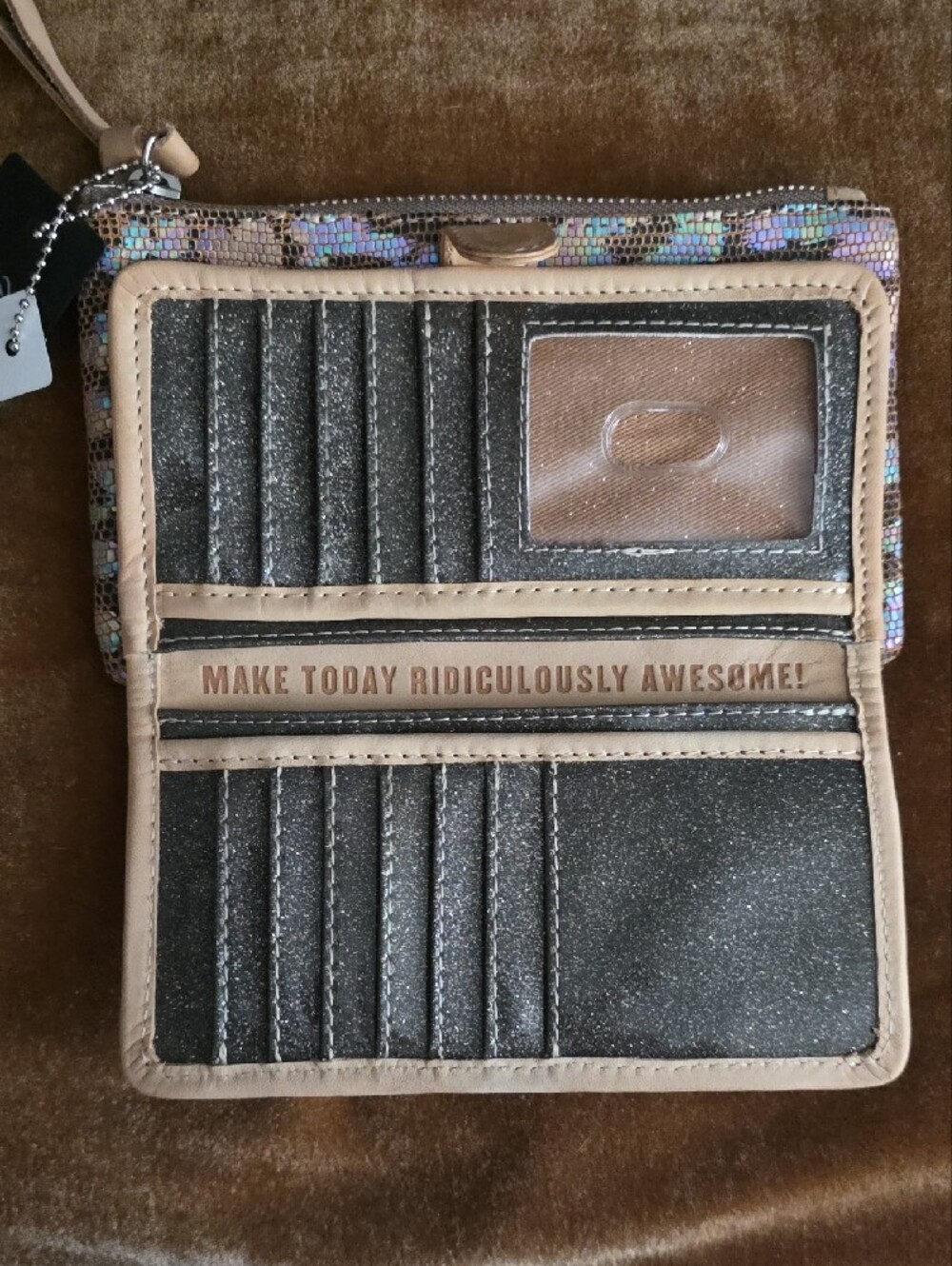Consuela Iris Iridescent Leopard Slim Wallet with Beige Trim NWT - Picture 7 of 11